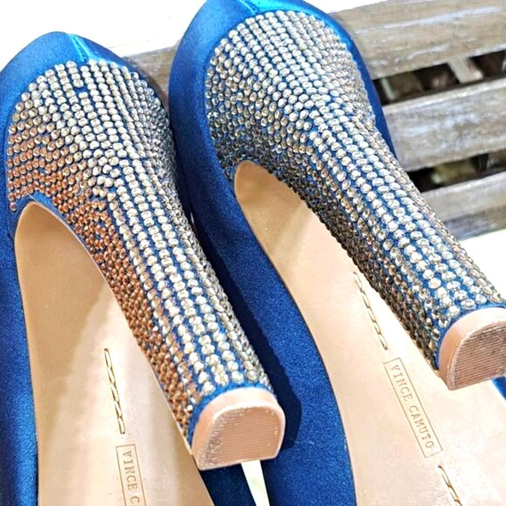 NWOB Vince Camuto Women's Grady Pump High Heel Ocean Blue & Gold Goddess - Picture 7 of 12